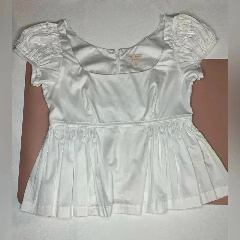 Rebecca Taylor Women's White Puff-Sleeve Blouse Size 8 Casual Classic Cotton - Picture 15 of 15